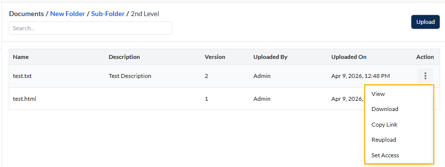 Document options menu