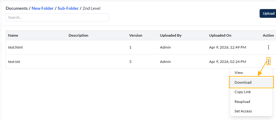 Download menu option