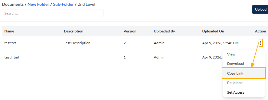 Copy Link menu option