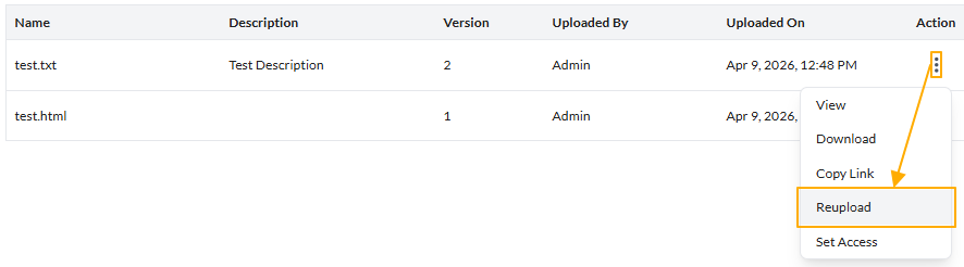 Reupload menu option