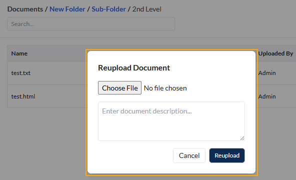 Reupload modal window