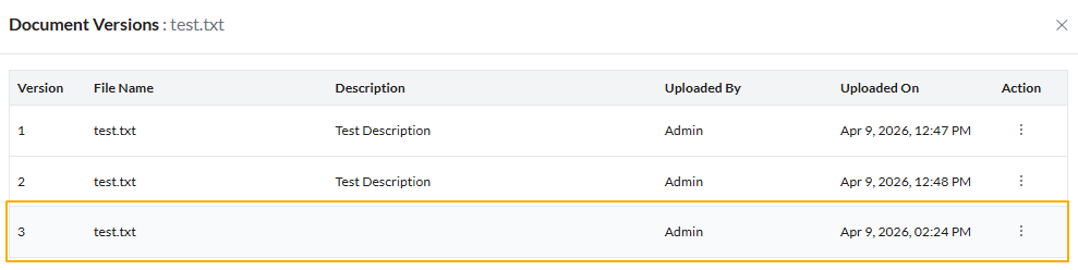 Recent and previous versions accessed via the View menu option after file reuploading is done