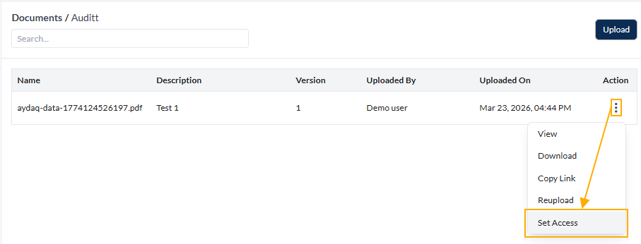 Set Access menu option