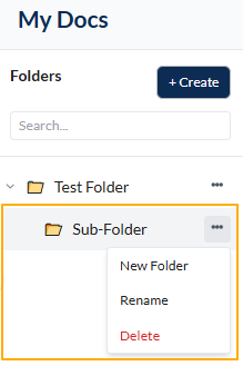 Menu options of a folder