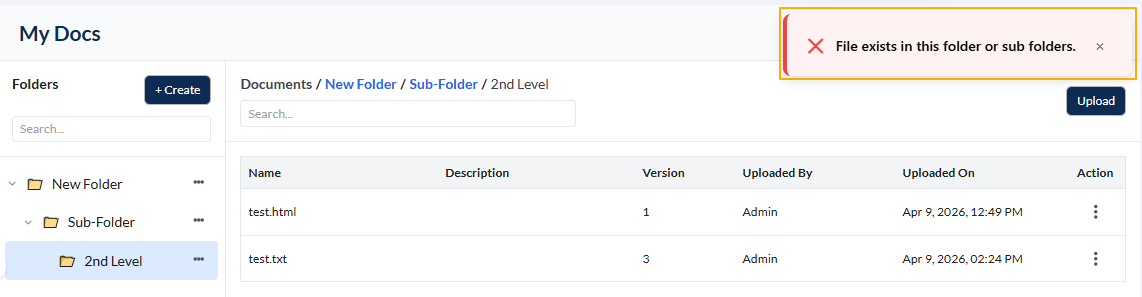 Fig: 31 - Folder cannot be deleted due to files present in it