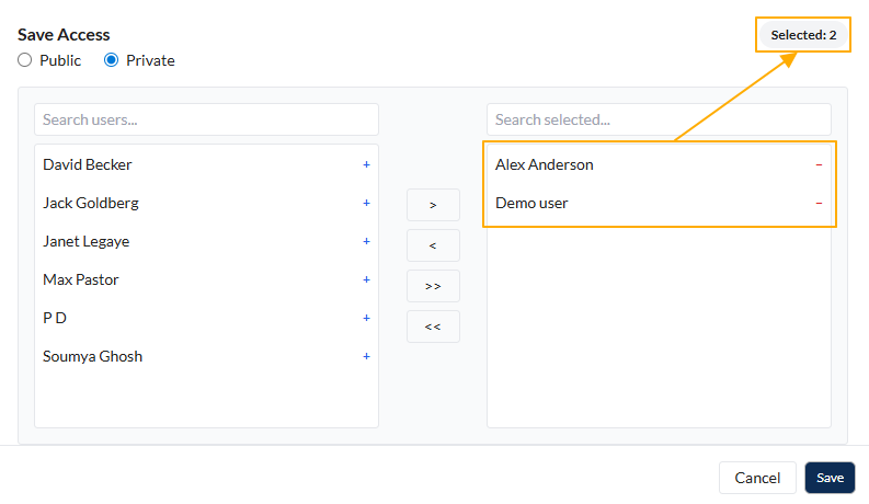 Selected users count display