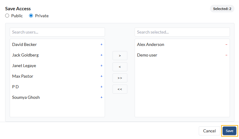 Saving private accessibility of the chosen file
