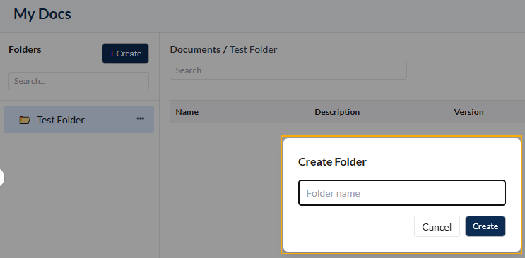 Fig: 20 - Create Folder modal window