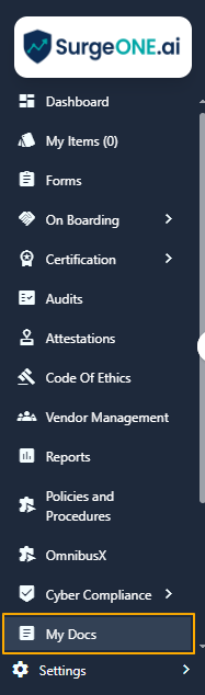 My Docs menu on the left panel