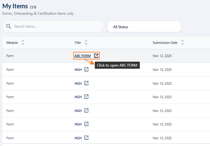 Tooltip on item label mouse hover