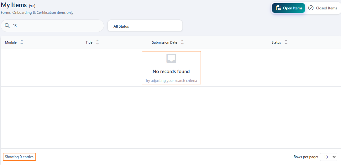 No matching records found