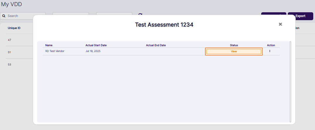 View button of the loaded vendor assessment