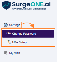 Settings menu group showing the sub menus under it