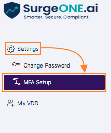 MFA Setup menu option