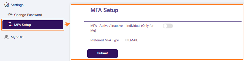 MFA Setup screen