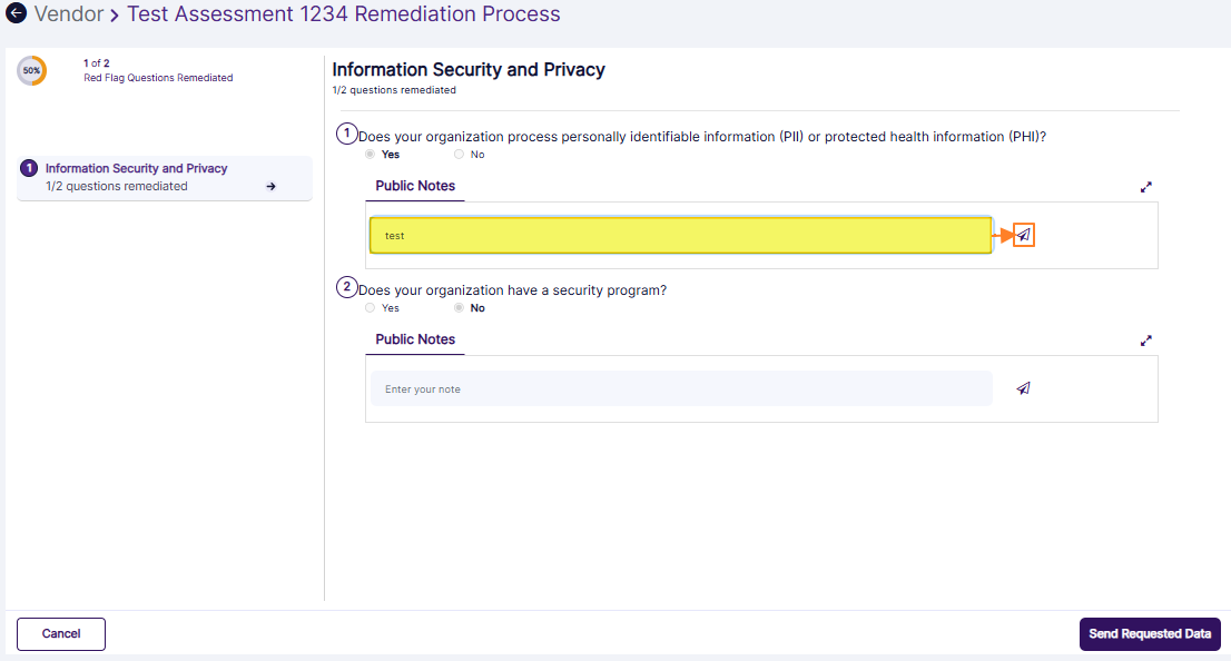 Vendor posting a sample note