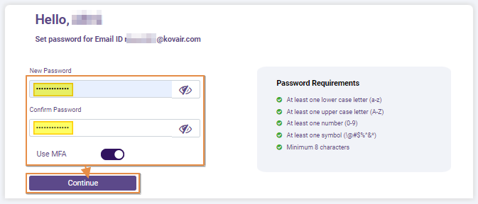 Setting up password and MFA