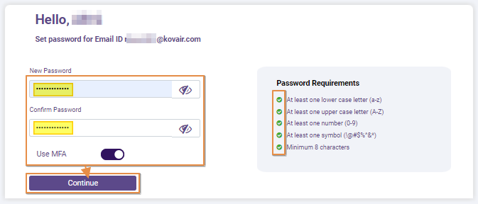 Continue button enabled
