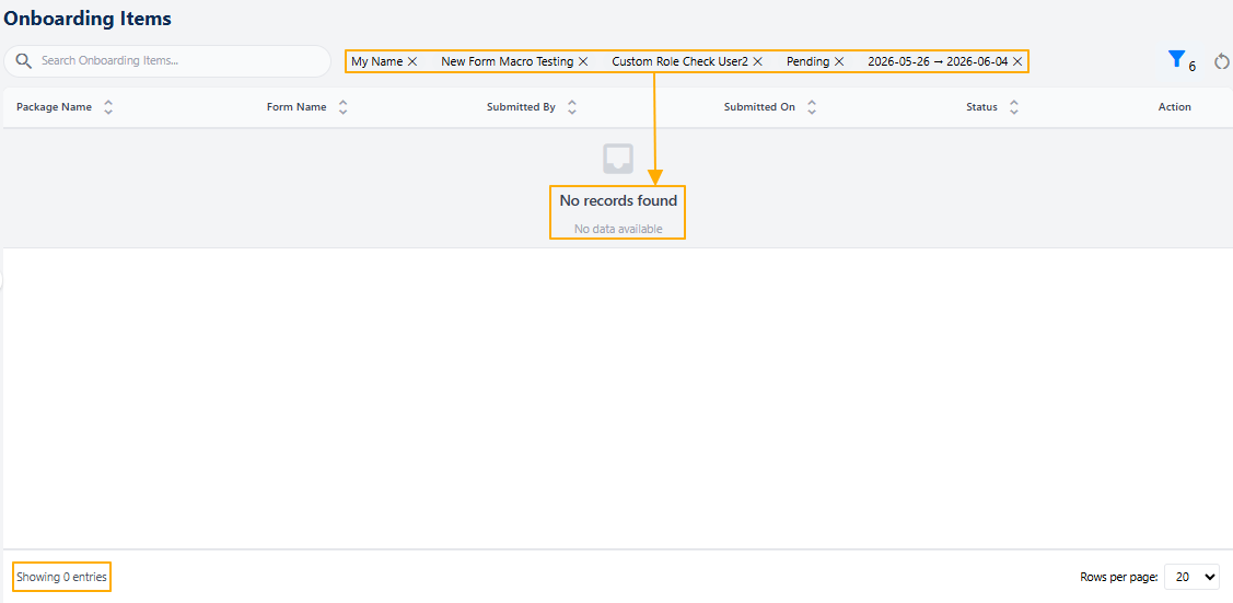 No results fetched based on filters