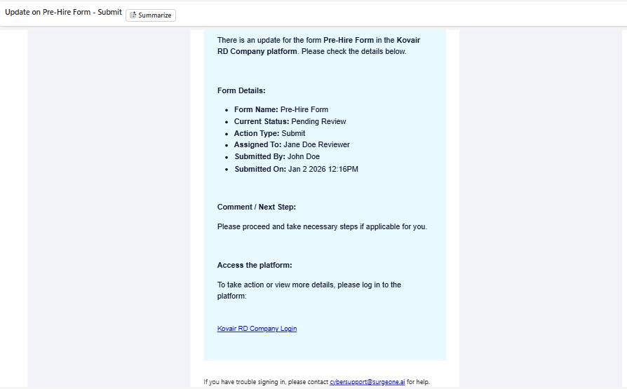 Triggered email for review action