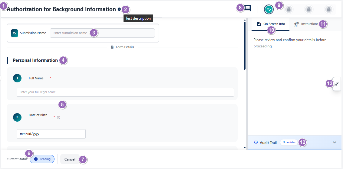 Onboarding Items view page elements