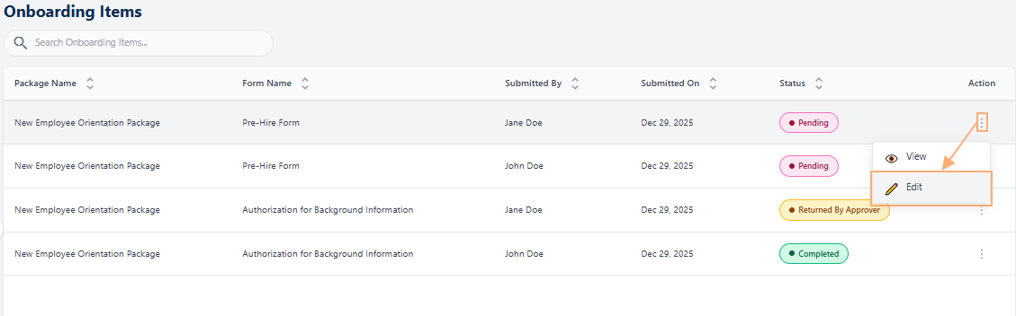 Clicking on the Edit menu option