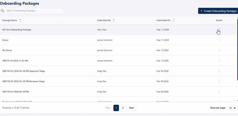 Demonstration of viewing an Onboarding Package
