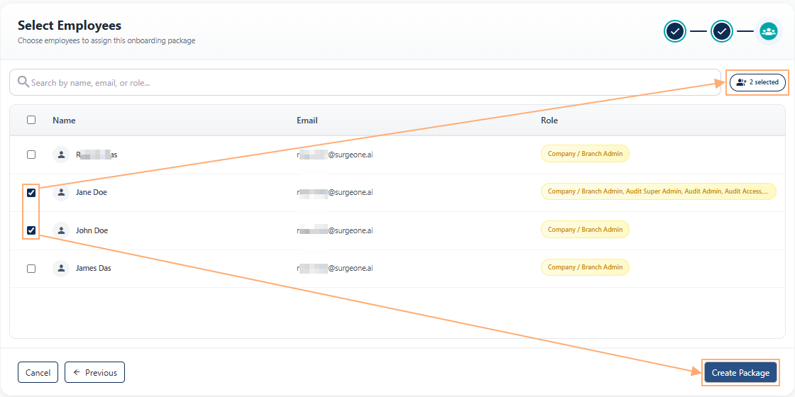 Assign Employees tab view after employee selection