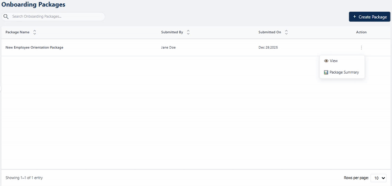 Viewing the Package Summary modal