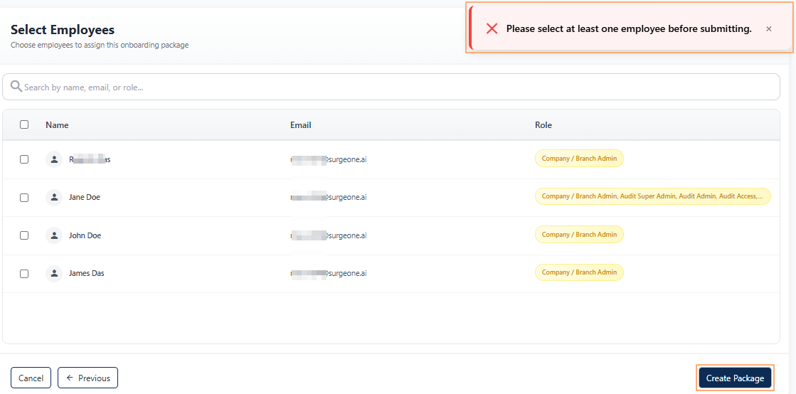 User selection validation