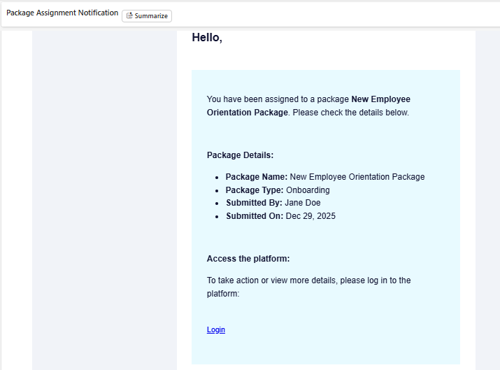 Triggered email on package creation