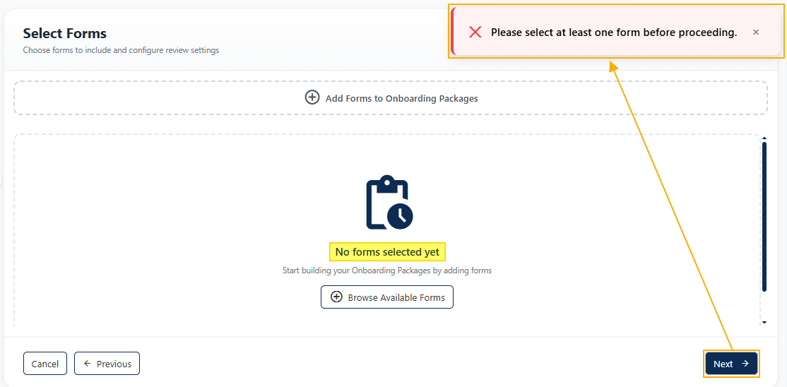 Form selection validation