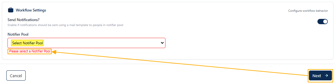 Tooltip prompted to select notifier pool