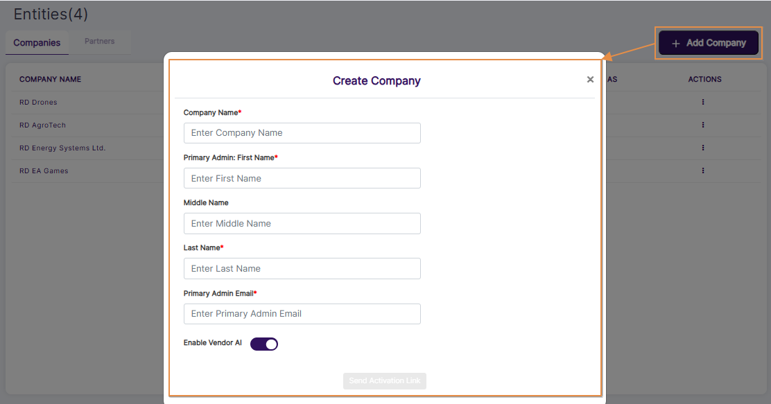Create Company dialog box