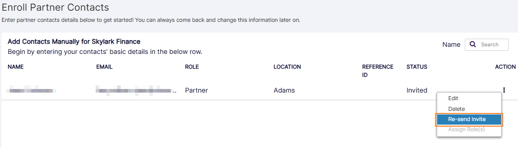 Re-send Invite menu option