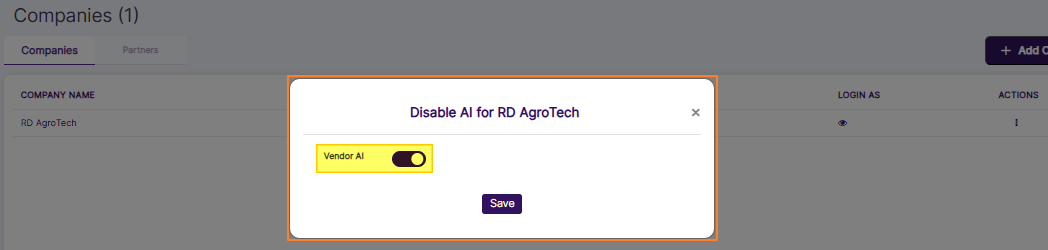 Saving slider selection change in the Disable AI modal window