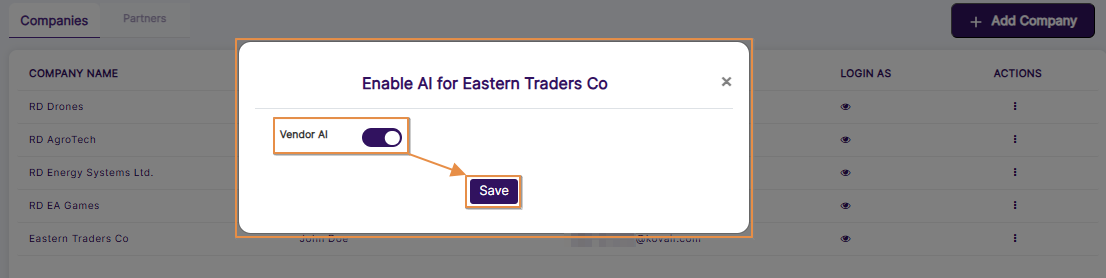 Saving slider selection change in the Enable AI modal window