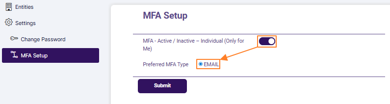 Own account MFA Active/Inactive slider view