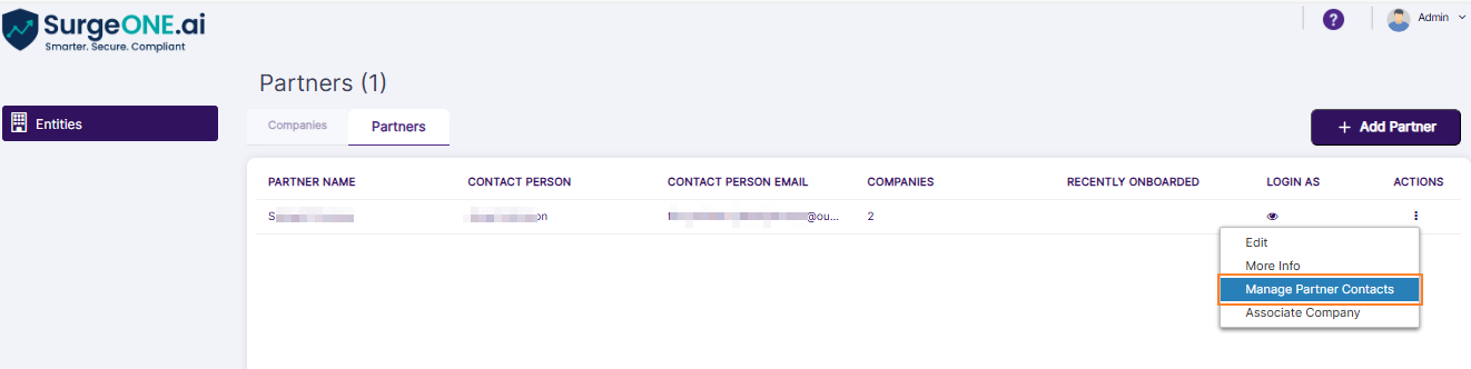 Manage Partner Contacts menu option