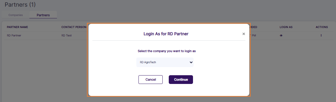 Login As modal window