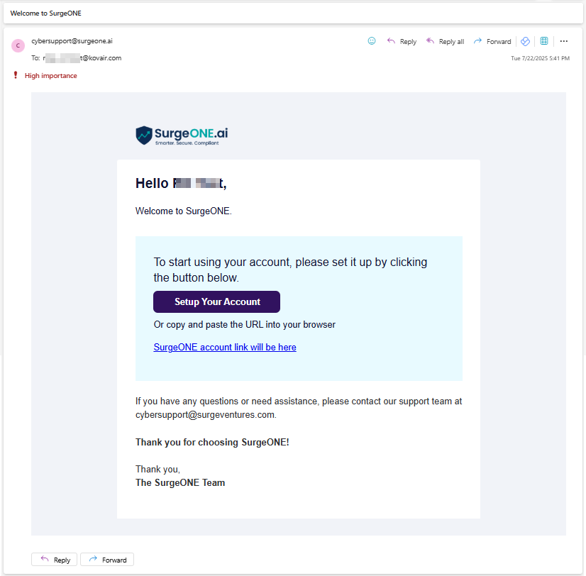 View of the triggered invitation email