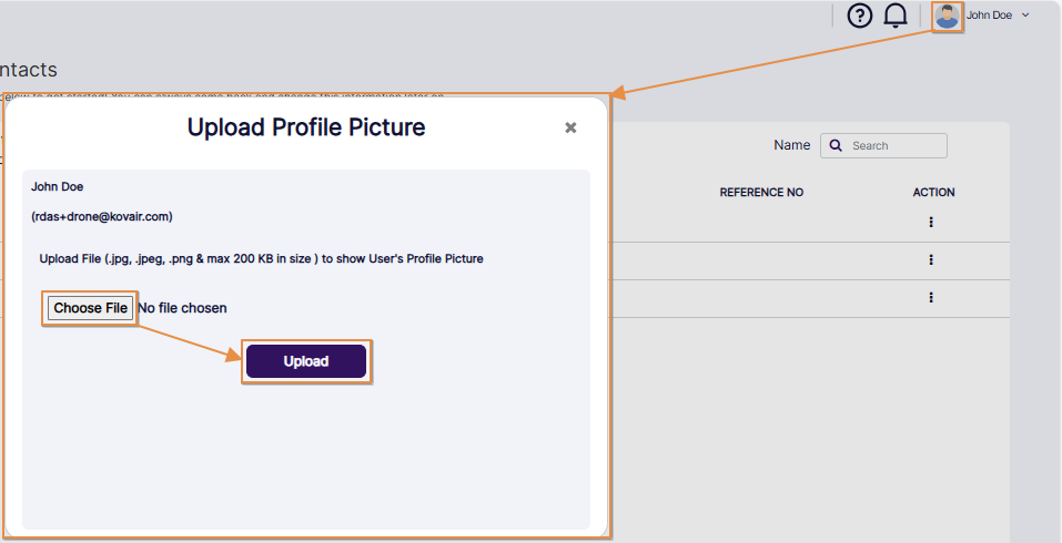 User profile picture upload modal window