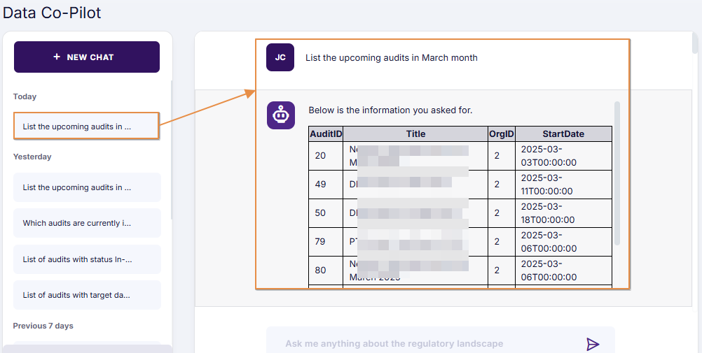 Selecting a chat from the past chat history