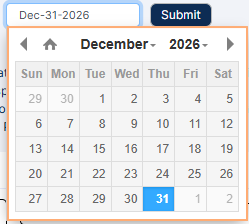 End date calendar selection