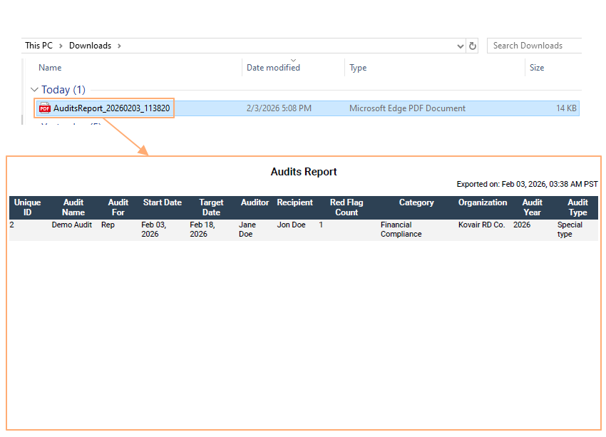 Exported PDF file content view