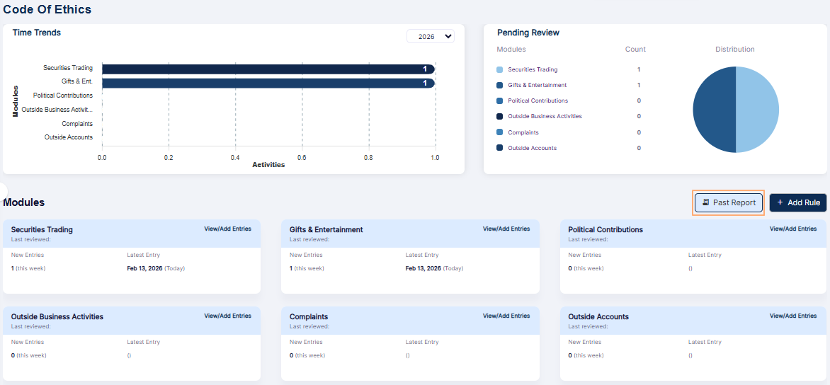 Past Code of Ethics Report button of the Code of Ethics page