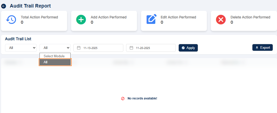 All option only present in the Module Dropdown