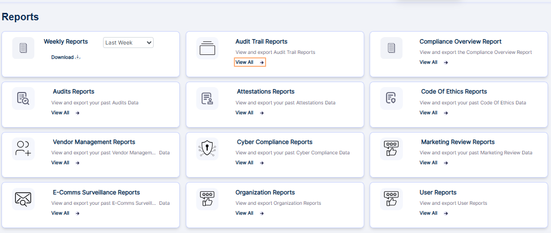 Audit Trail Reports of Reports page
