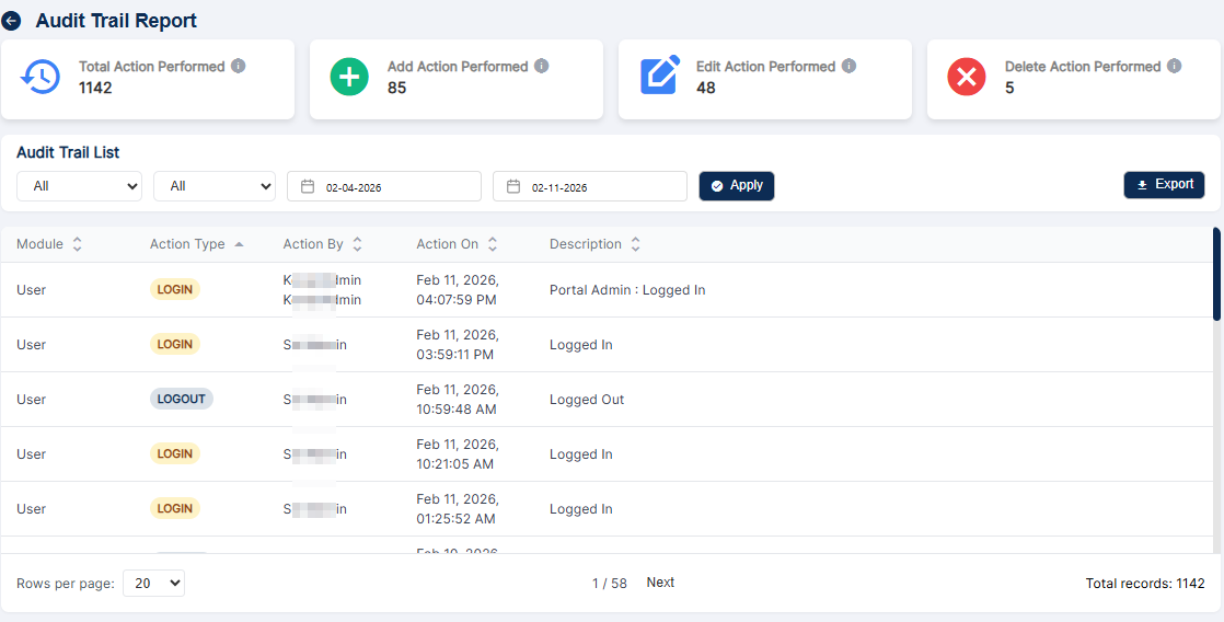 Audit Trail Report card loads the Audit Trail Report page