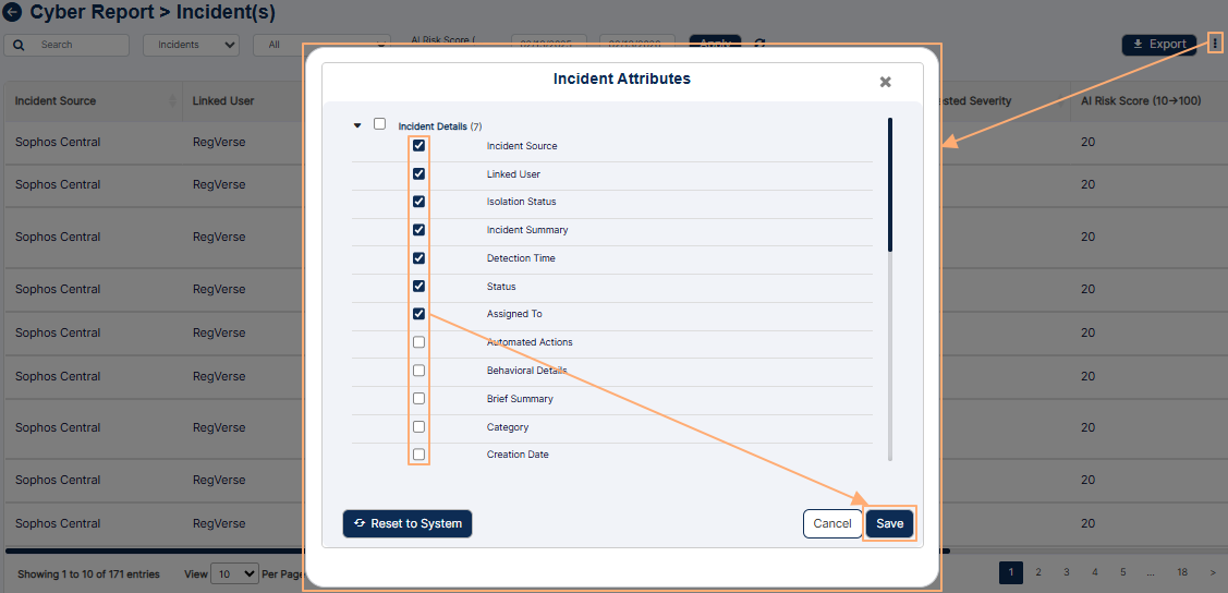 Customizing the grid columns visibility